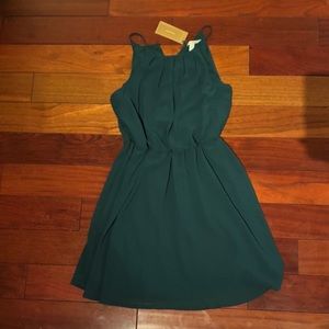 High neck turquoise dress